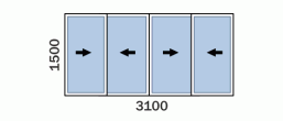 Лоджия «3х1м» КОПЭ - схема остекления раздвижными окнами