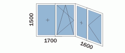 Лоджия «Лодочка» П44 - схема остекления распашными окнами