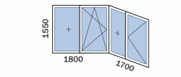 Лоджия «Малый утюг» П44-Т - схема остекления распашными окнами