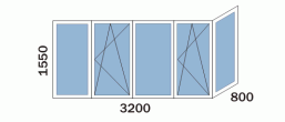 Лоджия «Малая» 1605 - схема остекления распашными окнами