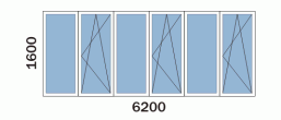 Лоджия «6м» 1605 - схема остекления распашными окнами