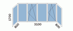 Балкон «3х1» II-18 - схема остекления распашными окнами