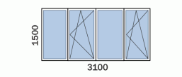 Лоджия «3х1м» КОПЭ - схема остекления распашными окнами