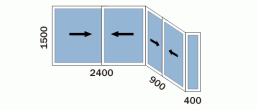 Лоджия «Сапог» П44-Т - схема остекления раздвижными окнами