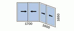 Лоджия «Большой утюг» П44-Т - схема остекления раздвижными окнами