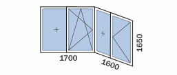 Лоджия «Большой утюг» П44-Т - схема остекления распашными окнами